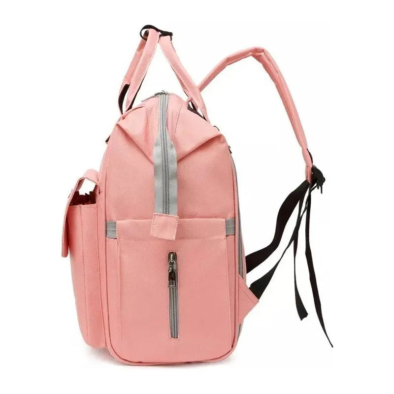 Bolso Pañalera Multifuncional Bebe Mochila Gatico Ref 1402 Color Rosa Liso