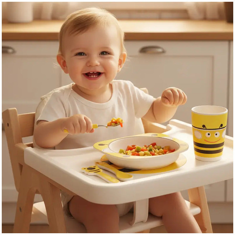 Set Vajilla Bebes Niños Bambu 5 Piezas Plato Con Divisiones