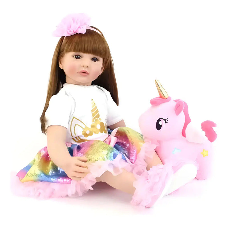Muñeca Bebé Reborn Realista 60cm Silicona Articulada Unicórnio + Accesorios