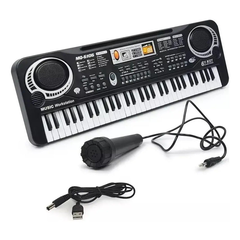 Teclado Organeta Piano Electrónico 61 Teclas Micrófono Usb Color Negro 110v