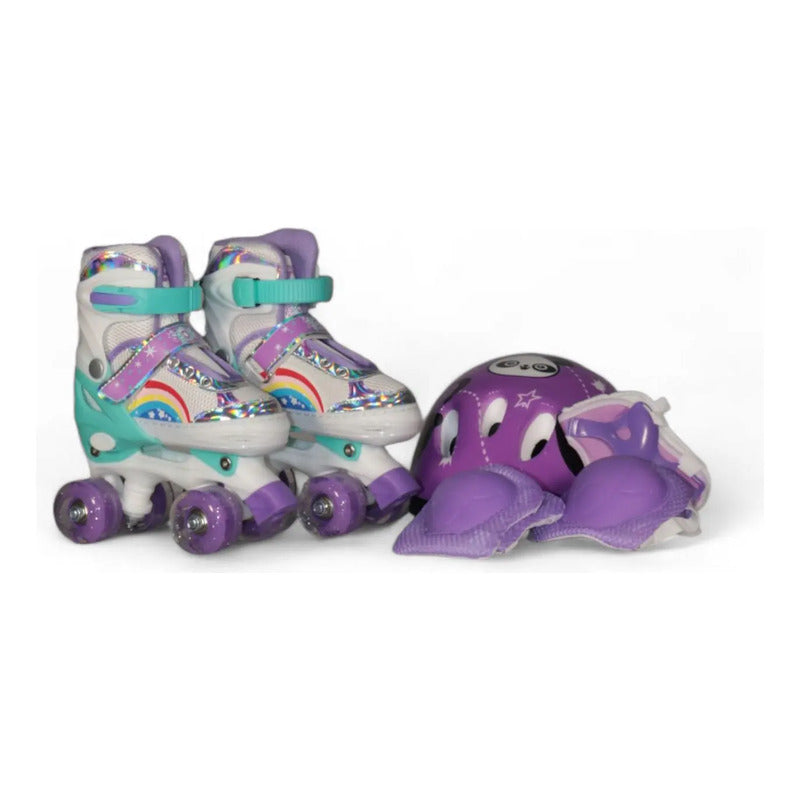 Patines Ajustable Con Luz Y Diseño De Arcoíris Niños Pt-03