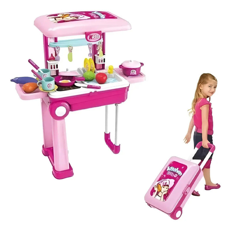 Set De Cocina Infantil Portátil Maleta 008-921 Rosa Chicle