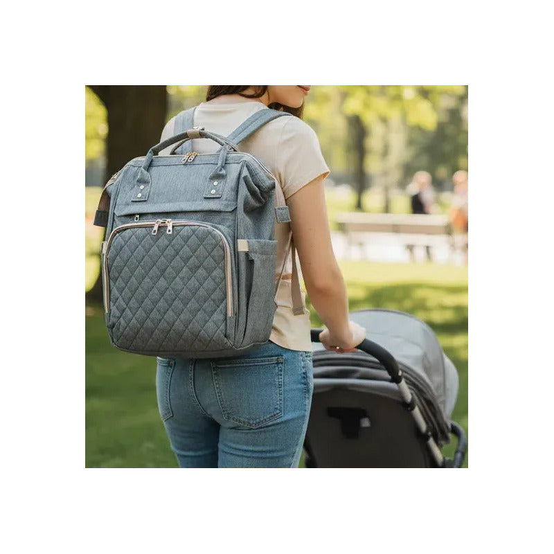 Bolso Pañalera Morral Moderno De Bebe 11519-14 Gris Claro Lisa