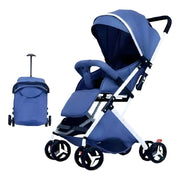 Coche Paseo Maleta Azul 3 En 1 Reclinable Chasis Blanco Para Bebé 609-2