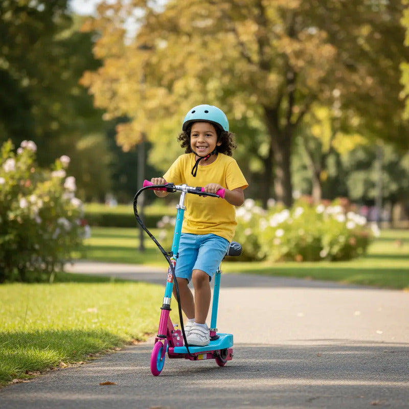 Patineta Scooter Eléctrico Kidshop Pt06 Con Silla Color Celeste