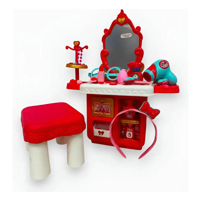 Tocador Infantil Niñas Luz Sonido Espejo Accesorios Amanda-1 Fucsia