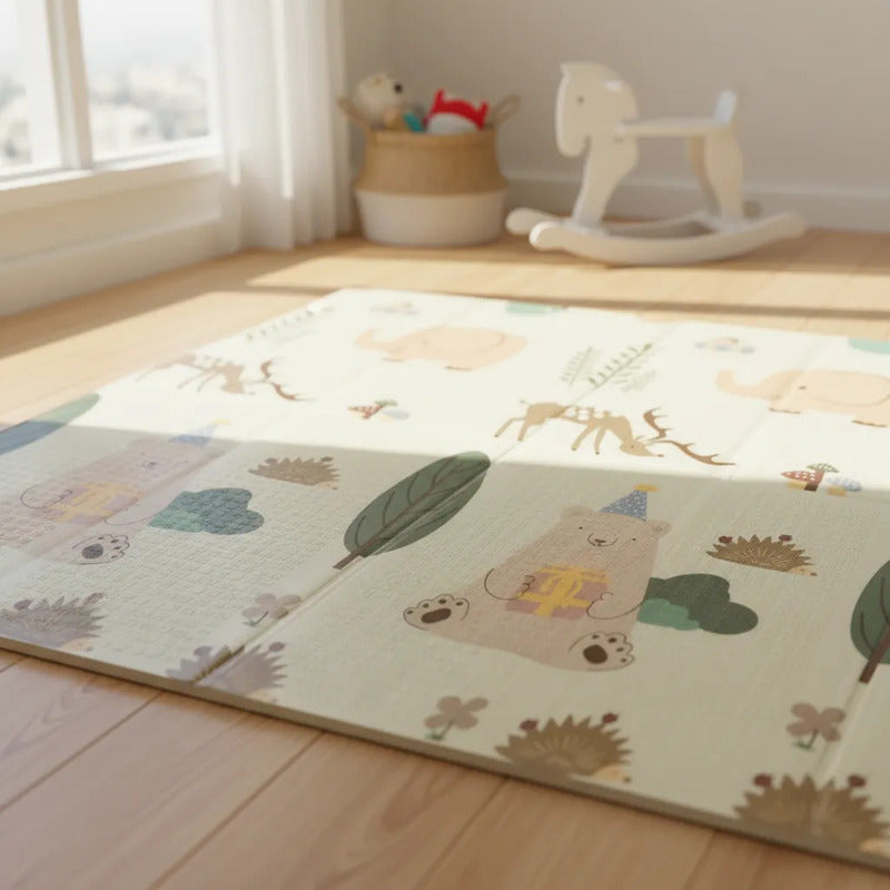 Tapete De Juego Plegable Gateo Bebé 200x180 Cm Doble Faz Elefante-pinguino