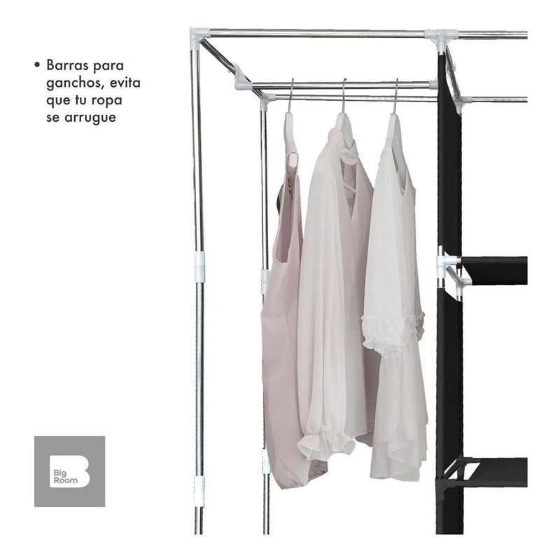 Closet Ropero Armable 3 Puertas Organizador Portatil Color Negro