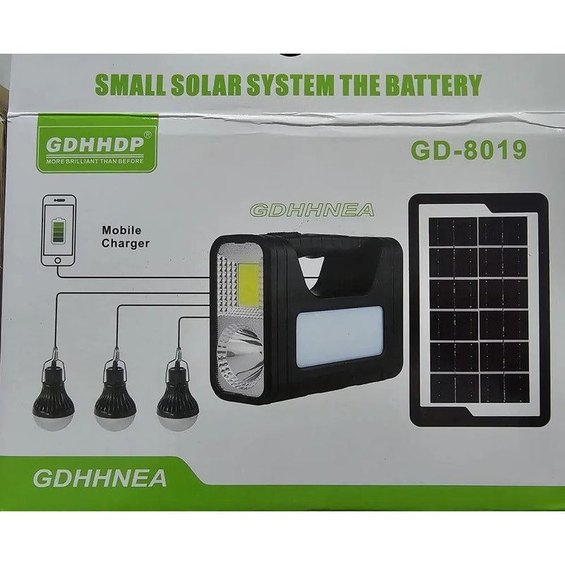 Kit Panel Solar 3 Bombillos Batería Linterna Carga Celulares Negro