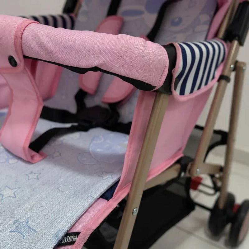 Coche Paseador Para Bebe Facil De Cerrar Y Reversible 803-7 Rosado Dorado