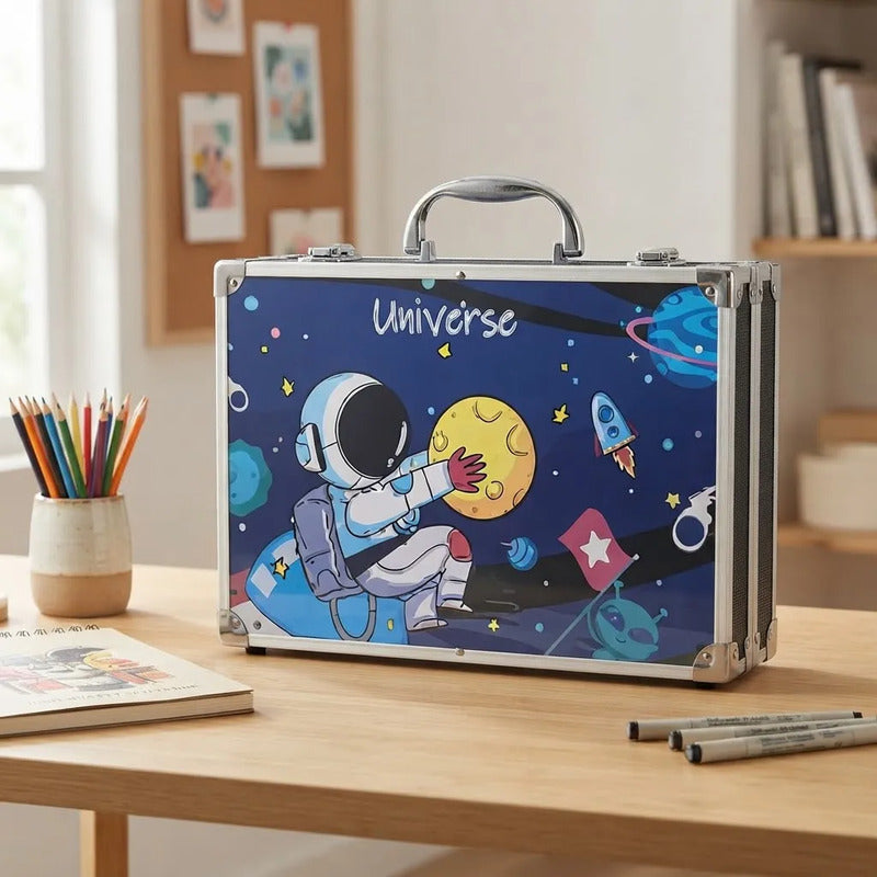 Set De Arte Dibujo Maletín Metálico 145 Piezas Para Niños