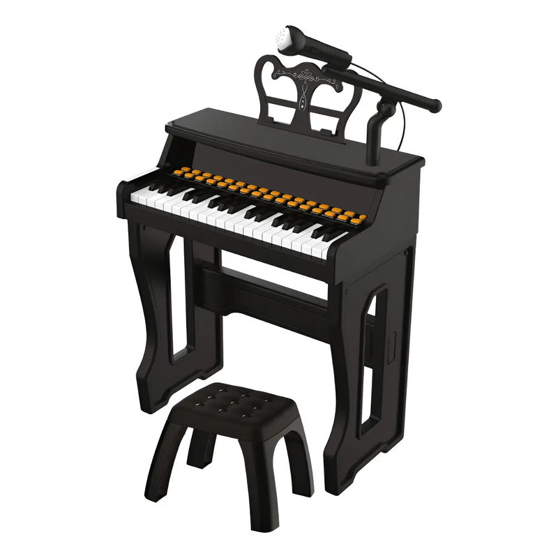Piano Organeta Clasico Musical 37 Letras Juguetes Con Silla Color Negro 110v