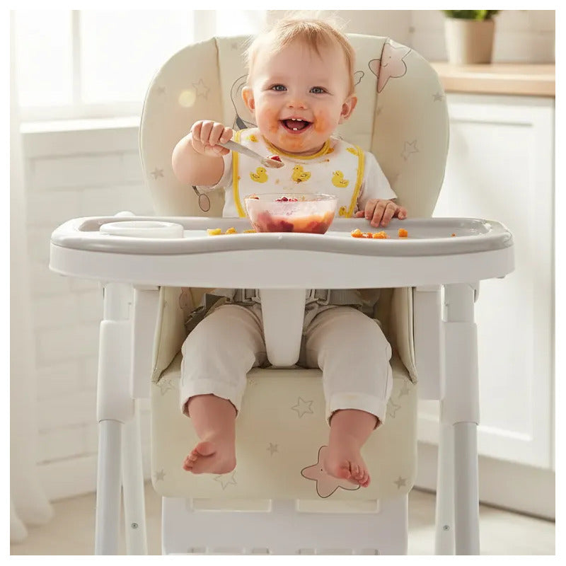 Silla Comedor Kidshop Doble Bandeja Plegable Elefante Blanco