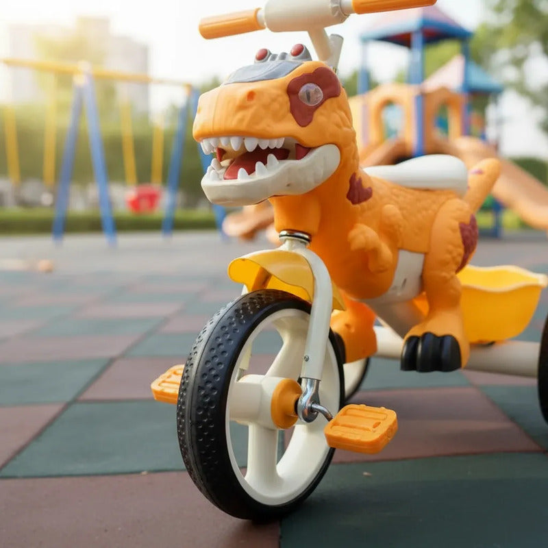 Triciclo Bicicleta Dinosaurio Con Música Y Cesta Tr-064