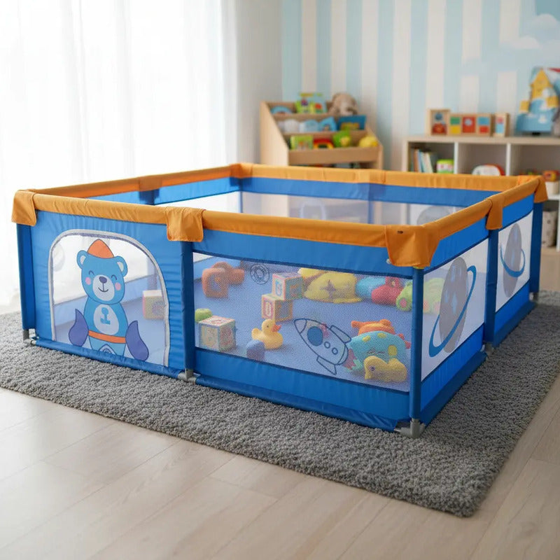 Parque Infantil Corral De Juegos Con 50 Pelotas Y Tula Azul Osos