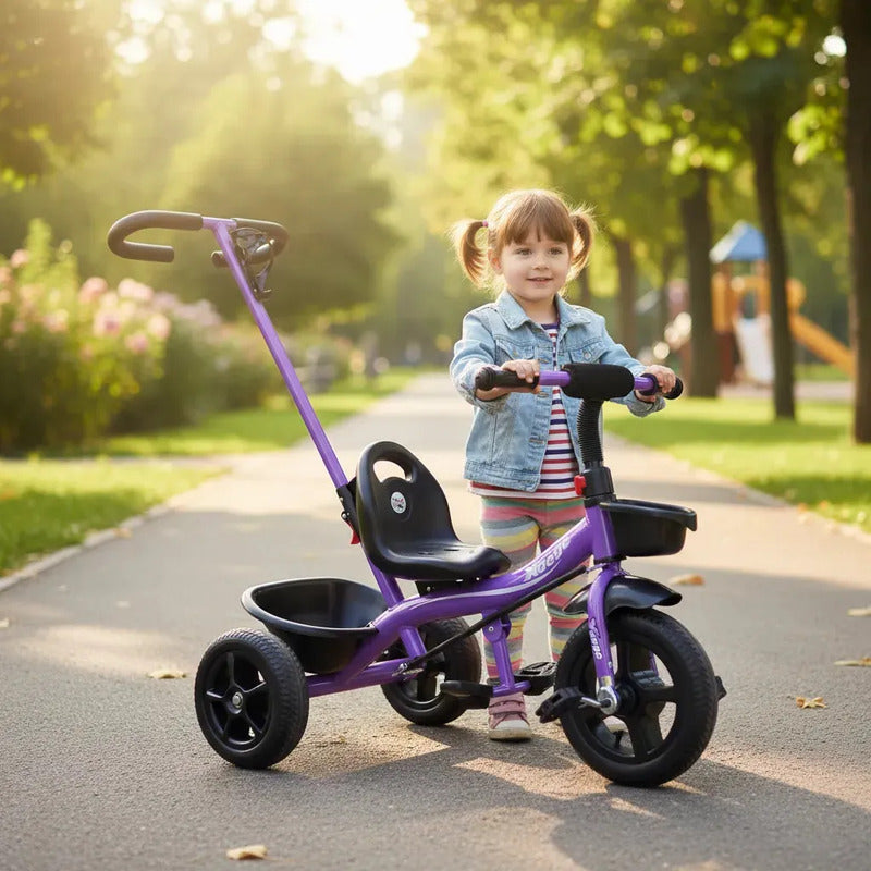 Triciclo Paseador Con Guía Para Niños Niñas 6034 Violeta