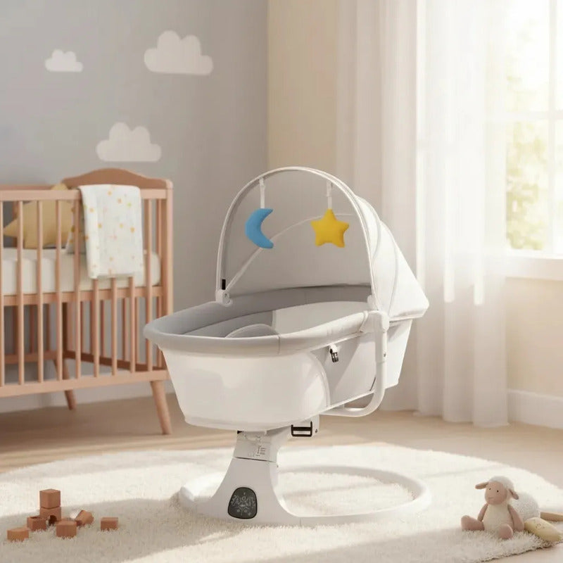 Silla Eléctrica Mecedora Bluetooth Bebé Movimiento Lateral Gris Liso