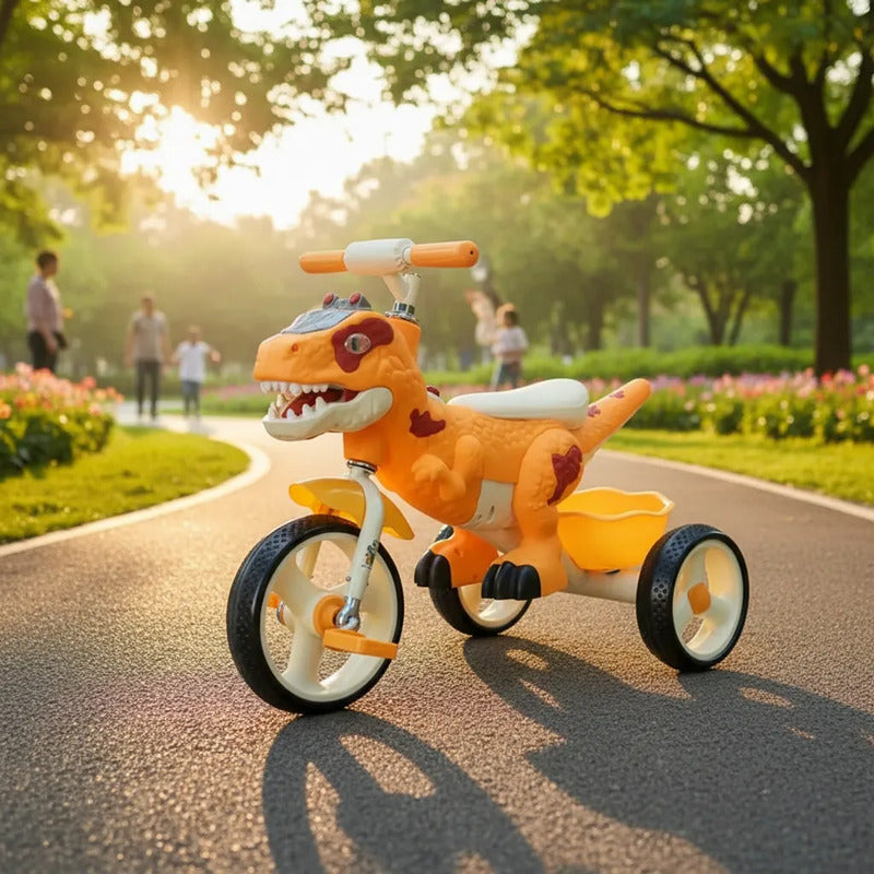 Triciclo Bicicleta Dinosaurio Con Música Y Cesta Tr-064