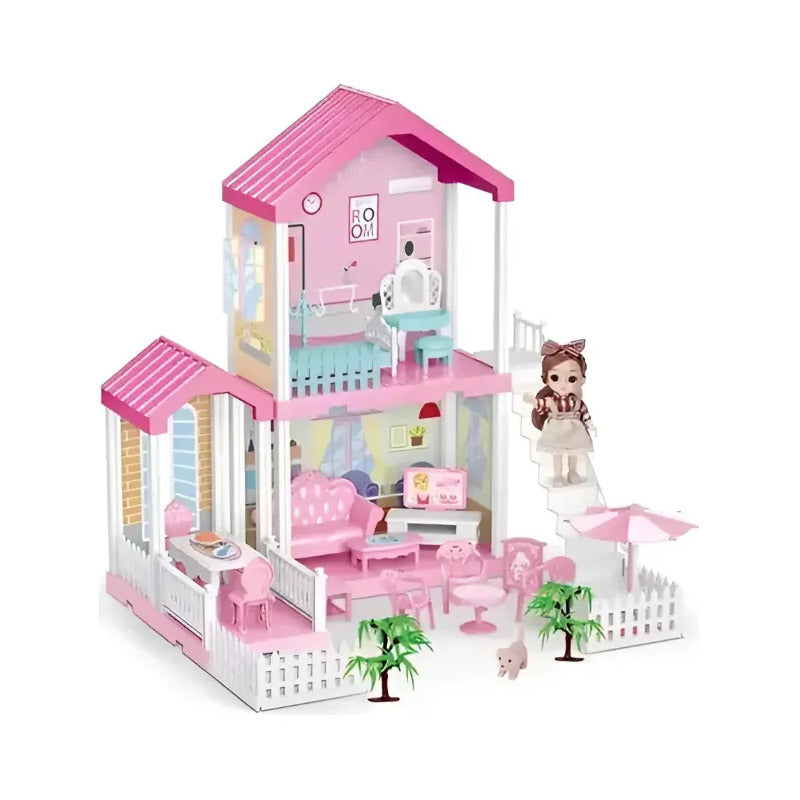 Casa De Muñecas Infantil Con Cocina, Sala Y Dormitorio X1257 Rosa
