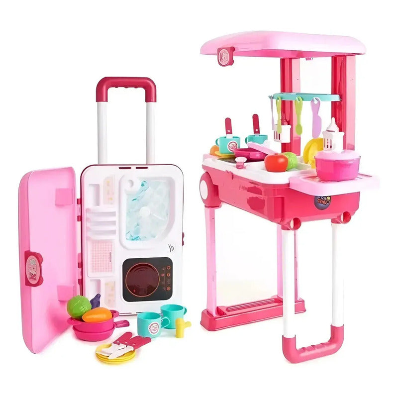 Set De Cocina Infantil Portátil Maleta 008-921 Rosa Chicle