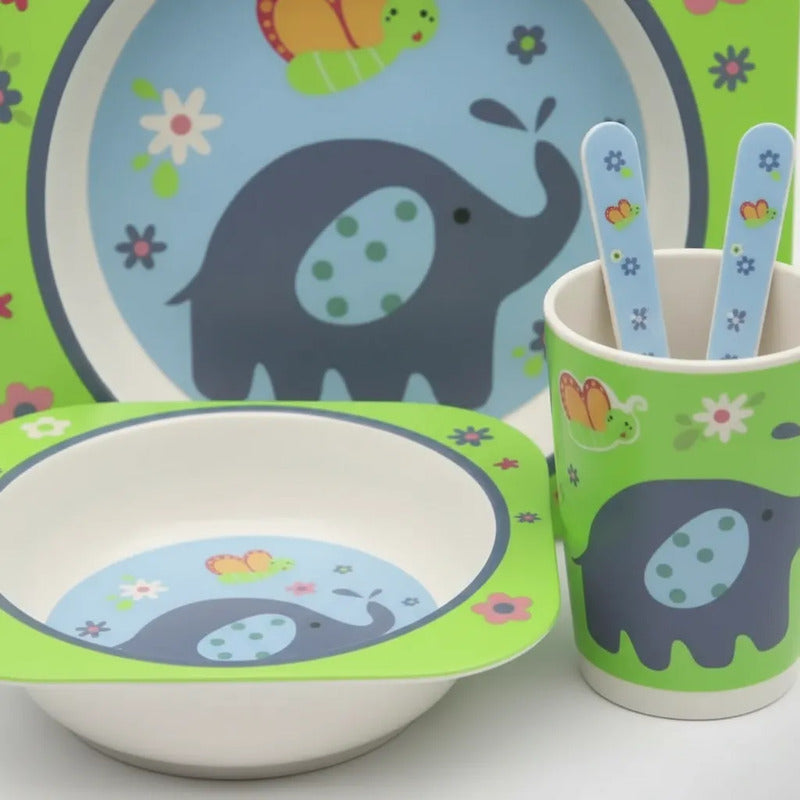 Set Vajilla Bebes Niños Bambu 5 Piezas Plato Con Divisiones