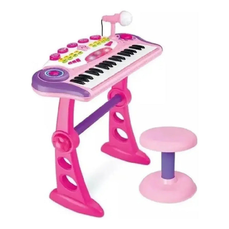 Organeta Piano Teclado Mp3 Para Niños Con Silla Rosa 110v