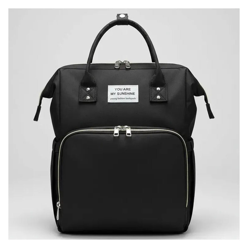 Pañalera Multifuncional Bebe Mochila Con Puerto Usb 10984-1 Negro Liso