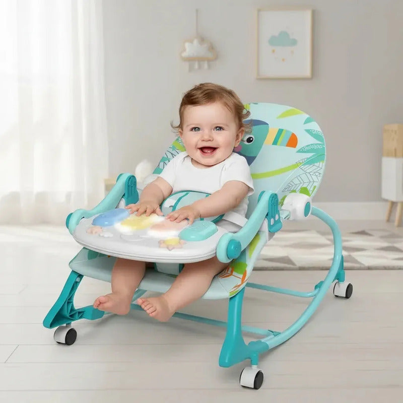 Silla Mecedora Musical Con Ruedas, Piano Musicales 7193 Color Azul Lisa