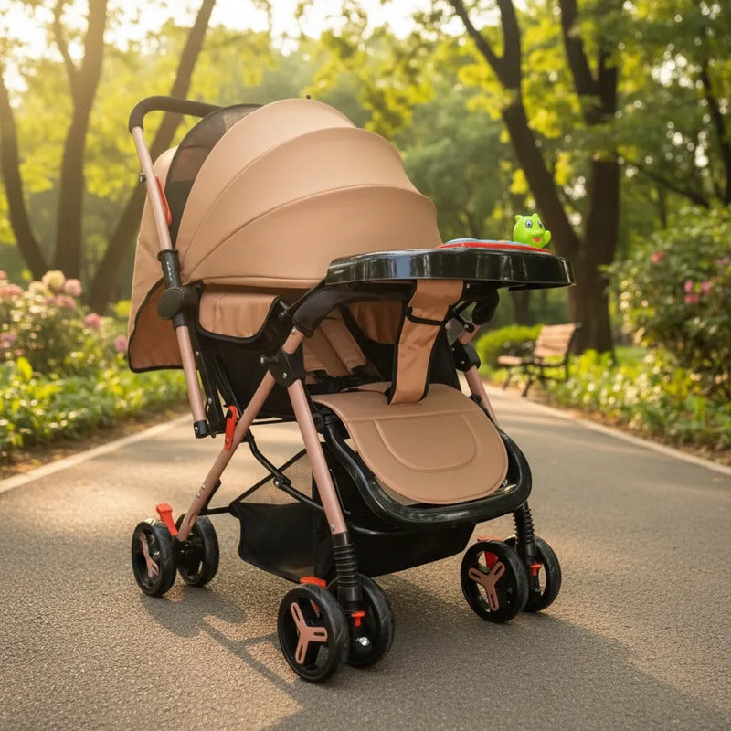 Coche Para Bebe Capota Expandible Reversible Cs-16 Beige Dorado