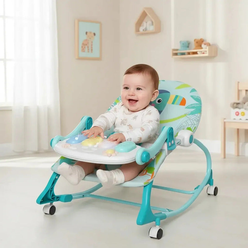 Silla Mecedora Musical Con Ruedas, Piano Musicales 7193 Color Azul Lisa