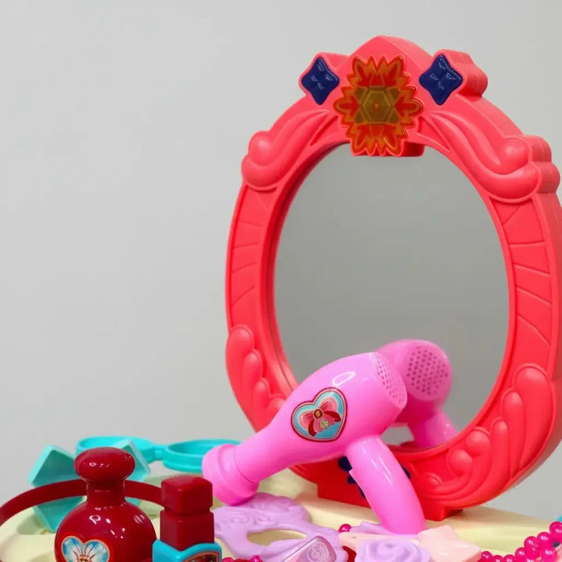 Tocador Infantil Niñas Luz Sonido Espejo Accesorios Amanda-3 Rosado