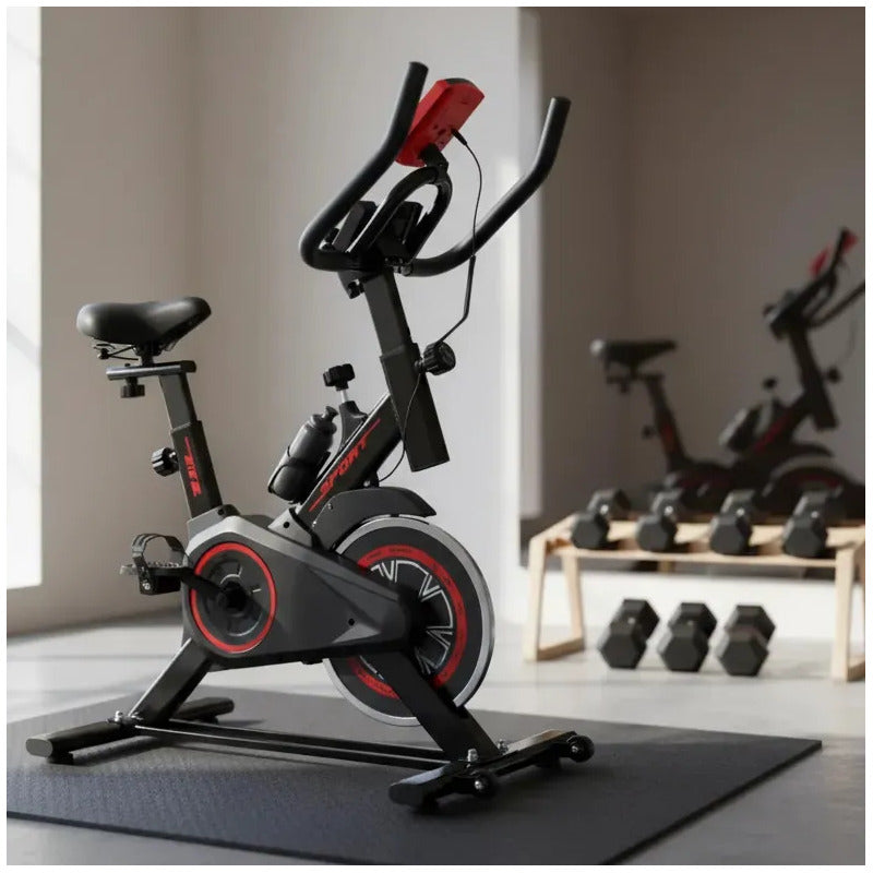 Bicicleta Estática Fitness Station Sport 2024 Spinning Color Negro/rojo