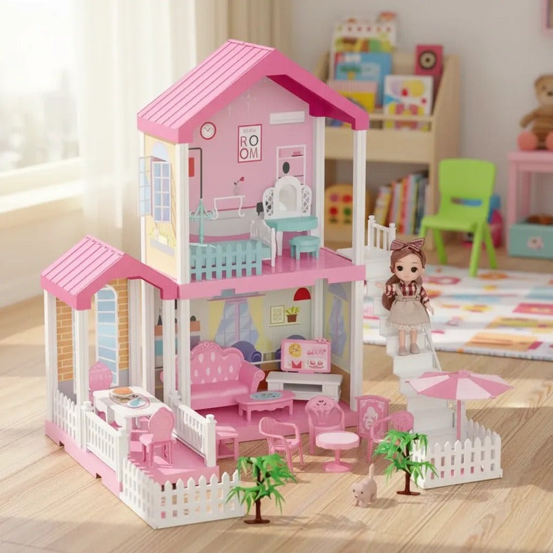 Casa De Muñecas Infantil Con Cocina, Sala Y Dormitorio X1257 Rosa