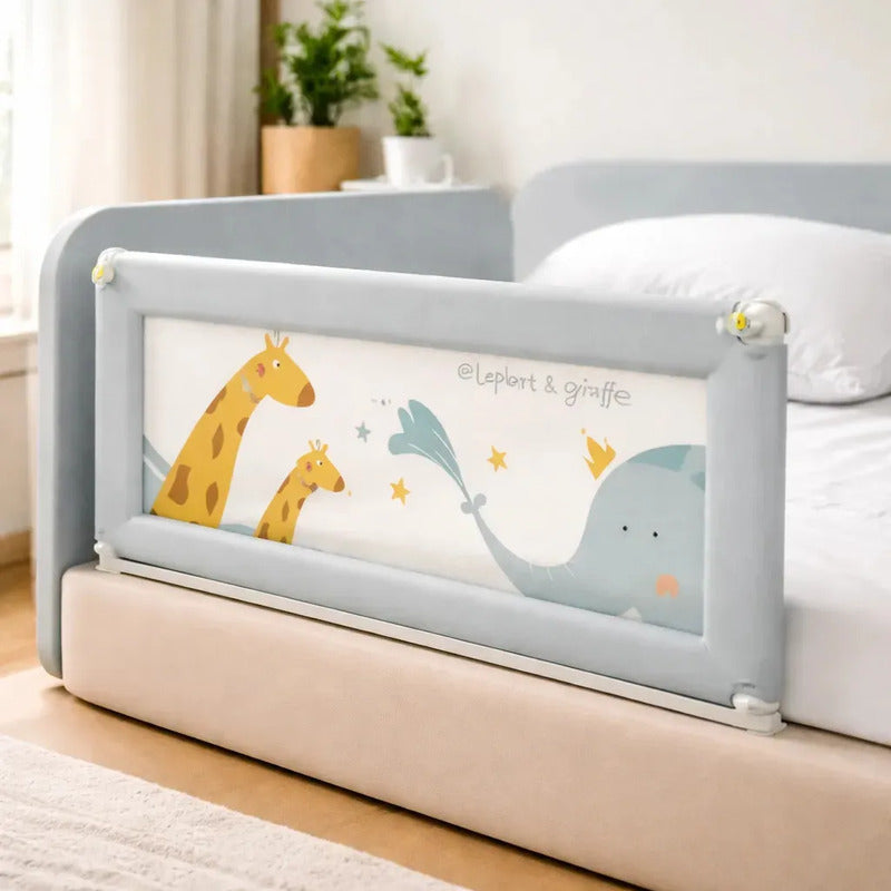Barandilla Protector De Cama Bebe Infantil Seguridad 2/1.9 Gris Jirafa -elefante
