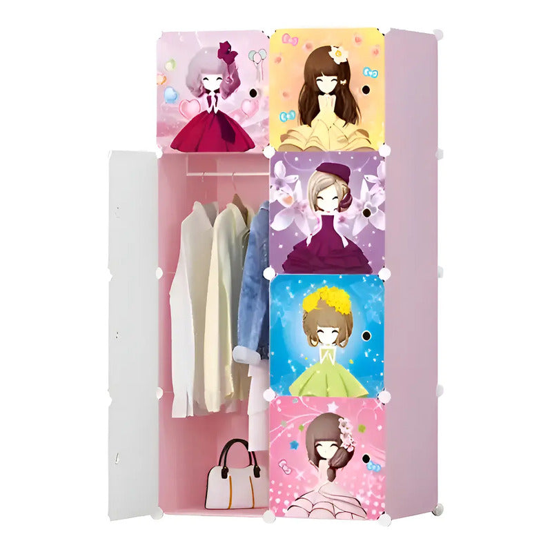Clóset Infantil M&k Rosa 8 Puertas Organizador Ropa Juguetes Plástico 147x47x75 Cm