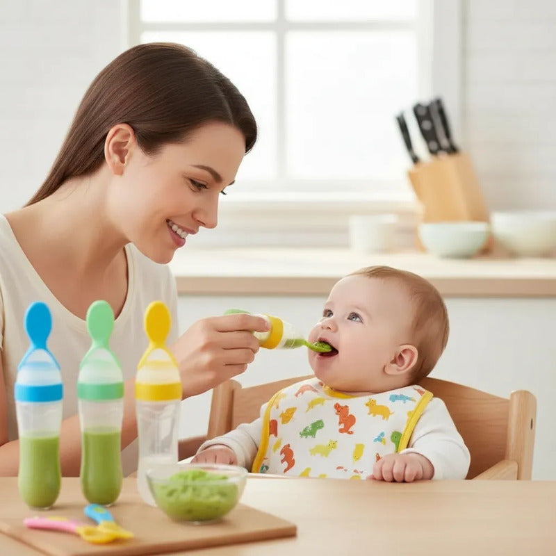 Tetero Cuchara De Alimentos Para Bebés - Fácil Uso Y Seguro Amarillo