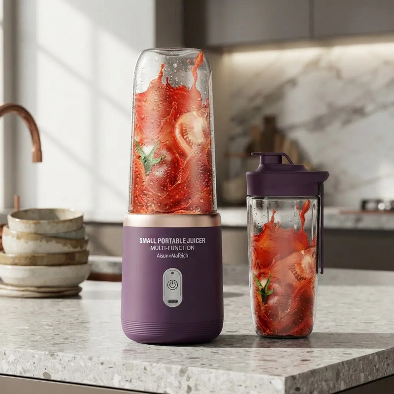 Mini Licuadora Portátil Con Doble Vaso 400ml Morado 12v