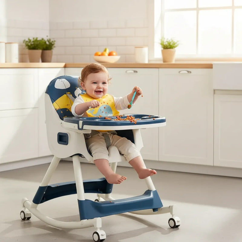 Silla De Comer Para Bebé 2 En 1 Mecedora Niños Azul