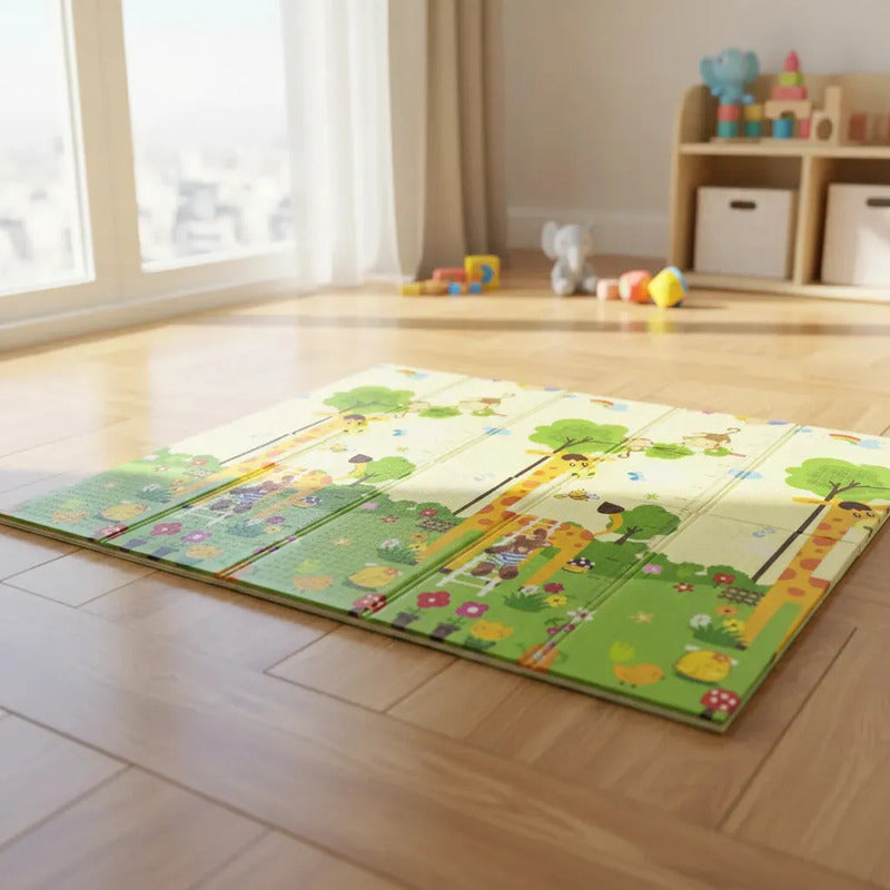 Tapete De Juego Plegable Gateo Bebé 200x180 Cm Doble Faz Mapache-mono