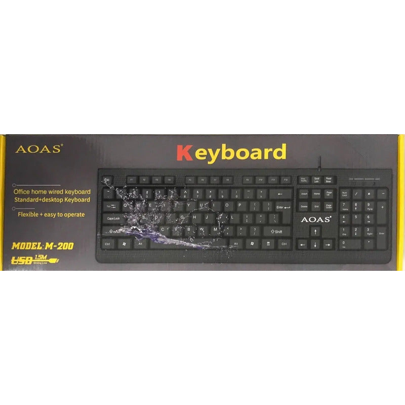 Teclado Aoas M200 Usb Español Latinoamérica Negro Resistente A Salpicaduras Español Latinoamericano