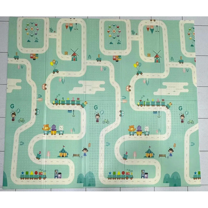 Tapete De Juego Plegable Gateo Bebé 200x180 Cm Doble Faz Conejo-tren