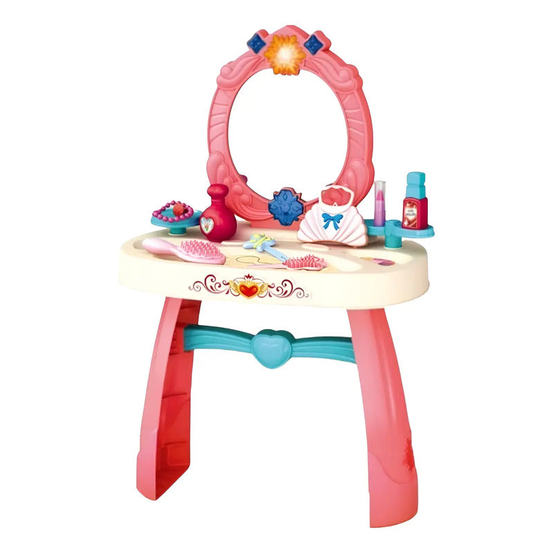 Tocador Infantil Niñas Luz Sonido Espejo Accesorios Amanda-3 Rosado