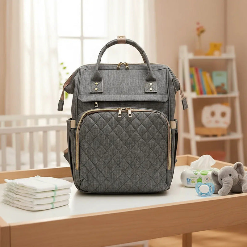Bolso Pañalera Morral Moderno De Bebe 11519-14 Gris Claro Lisa