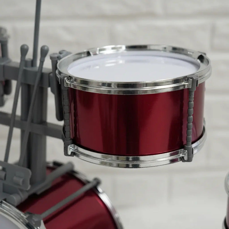 Set Batería Musical 7tambores + Silla Niños Percusión Hk8031 Color Rojo