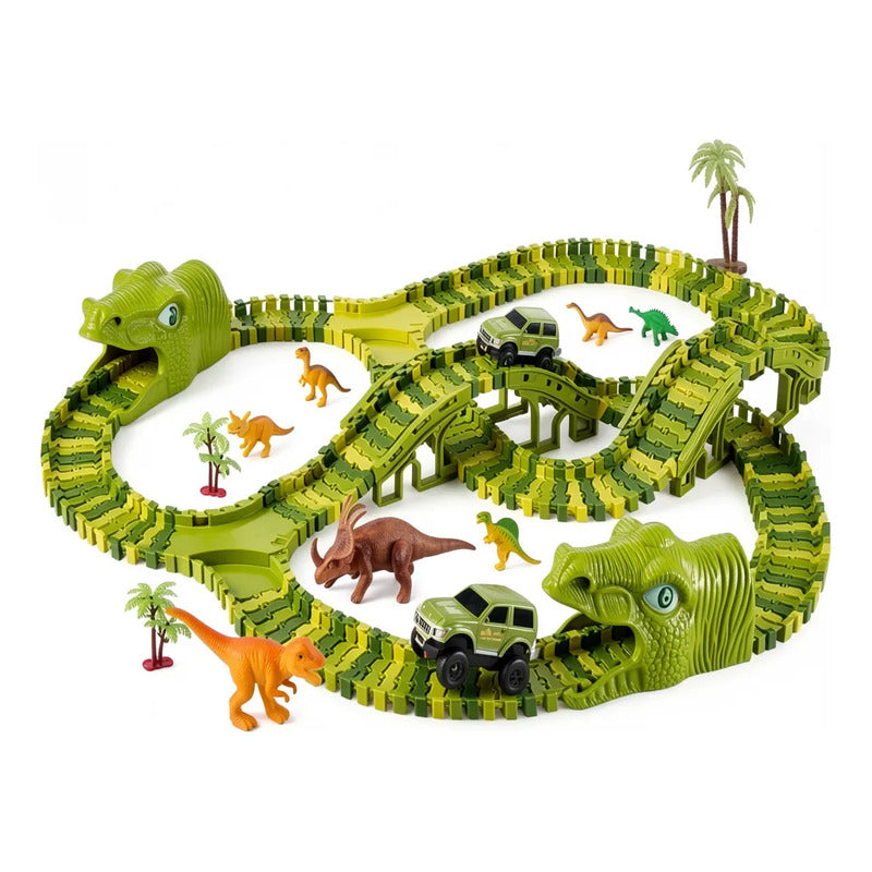 Pista Flexible De Dinosaurios Para Niños 240 Piezas Verde