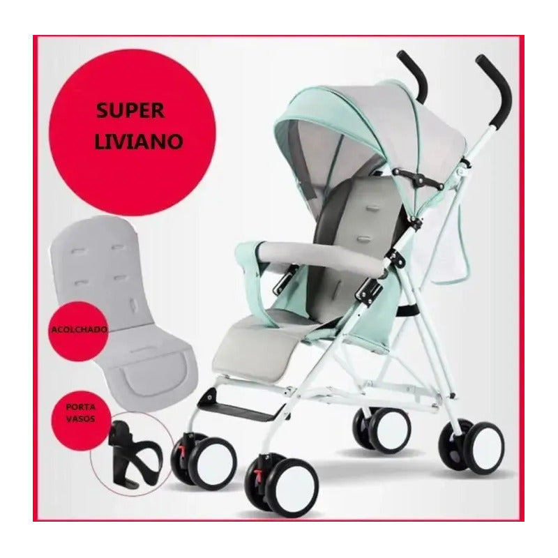 Coche Paseador Moody Pd-701-2 Verde Claro Capota Retráctil Plegado Fácil 30kg Blanco