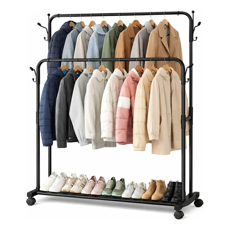 Perchero De Dos Niveles Para Ropa Y Zapatos, Multifuncional Negro
