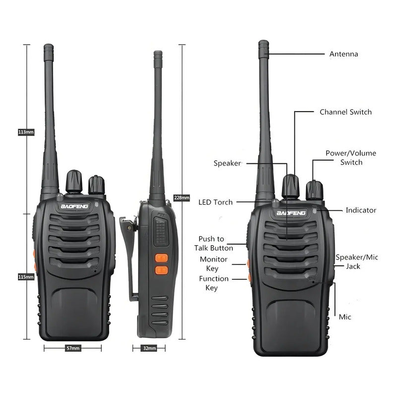 2 Pack Radios Walkie Talkie Bf-888s Recargable,con Manos Libres Color Negro Baofeng Uhf
