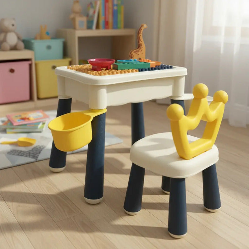 Mesa Didáctica De Bloques Para Armar+silla Infantil Rt1257-1 Color Azul