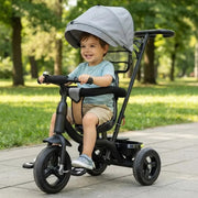 Triciclo Paseador Con Guía Bebe Infantil Paseador 6041 Gris